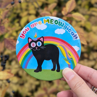 "you are Meowgical!" Caticorn Cat Fridge Magnet, Large Round Decorative Magnet