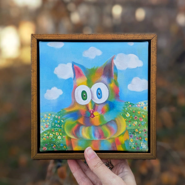 "Jester Cat" Whimsical Art - Framed Canvas Reproduction