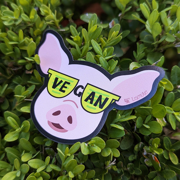 "Vegan Sunglasses" Cool Pig Car Magnet, Fridge Magnet