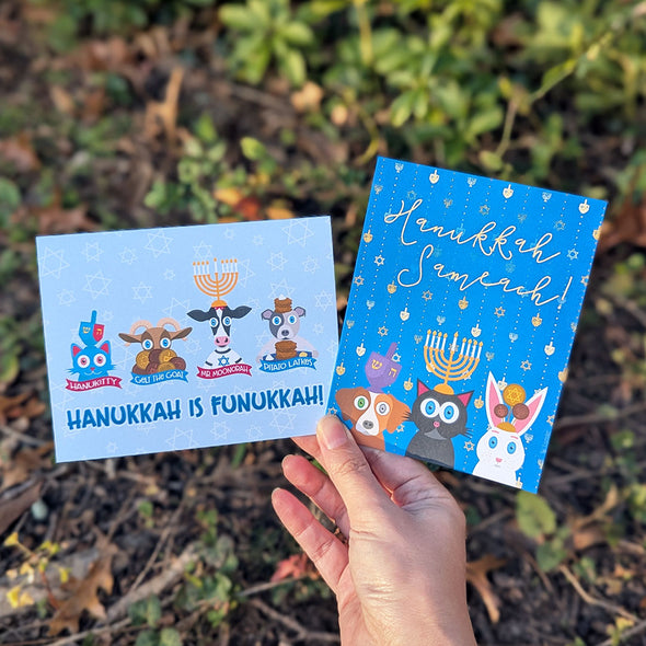 "Hanukkah is Funukkah!" Cute Animals Hanukkah Card, Recycled Greeting Card