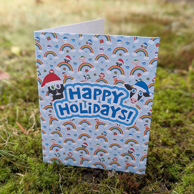 "Happy Holidays!" Rainbow Friends Animals Recycled Greeting Card