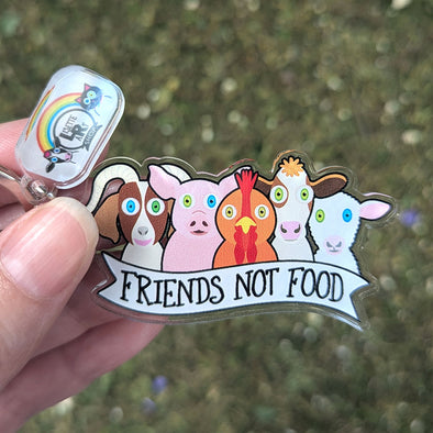 "Friends not Food" Printed Recycled Acrylic Vegan Keychain