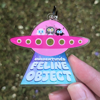 "Unidentified Feline Object" Printed Recycled Acrylic UFO Cats Keychain