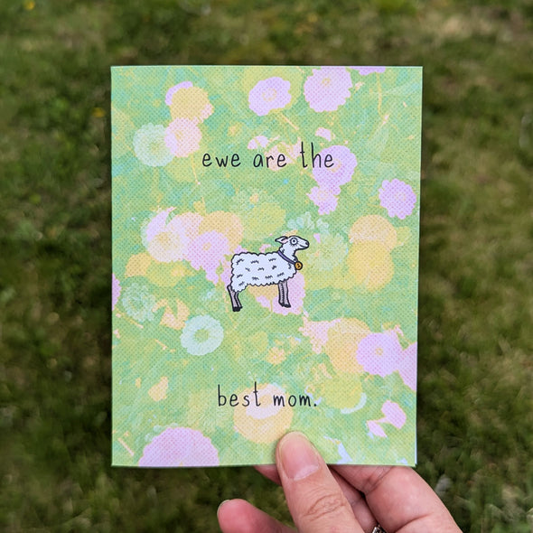 "ewe are the best mom." Mother's Day Sheep Recycled Greeting Card