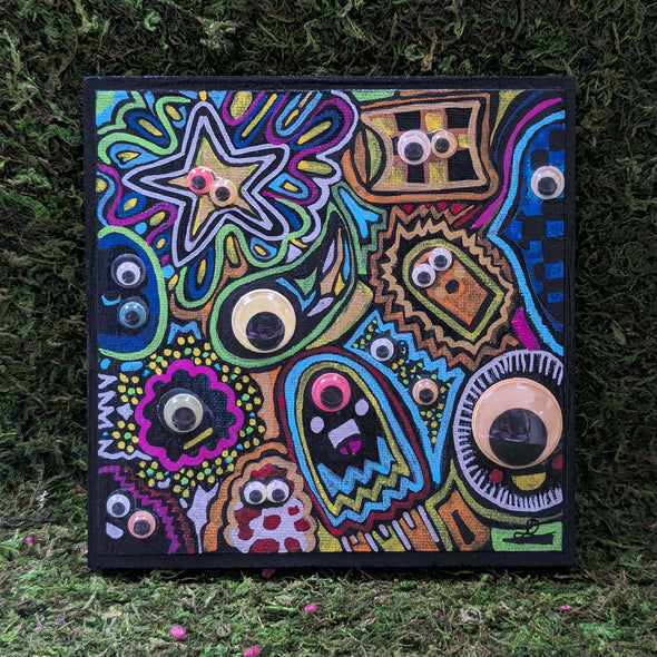 Googly Eyed Monster Friends - Mixed Media Art on Wood