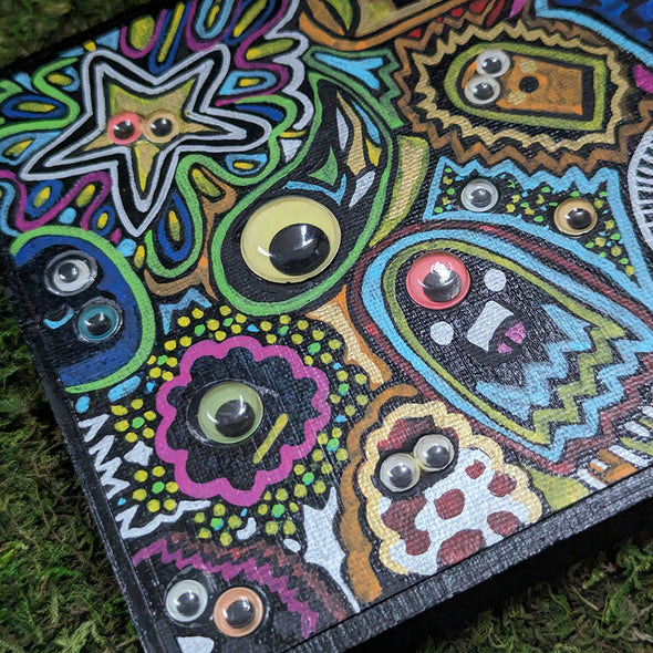 Googly Eyed Monster Friends - Mixed Media Art on Wood