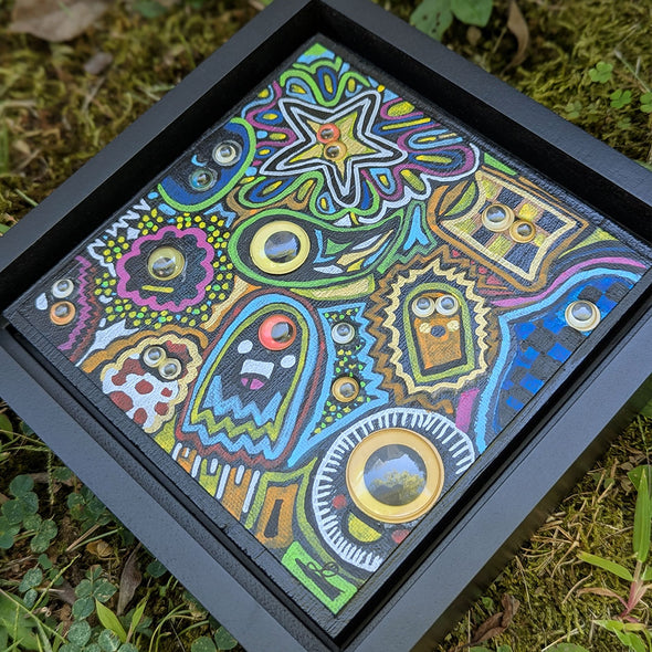 Googly Eyed Monster Friends - Mixed Media Art on Wood - Framed