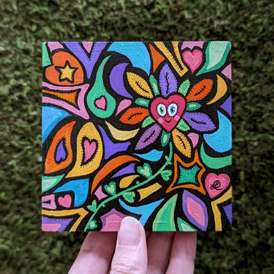 Happy Heart Flower Art - Acrylic Painting on Wood