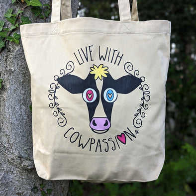 "Live with Cowpassion" Organic Cotton Tote Bag
