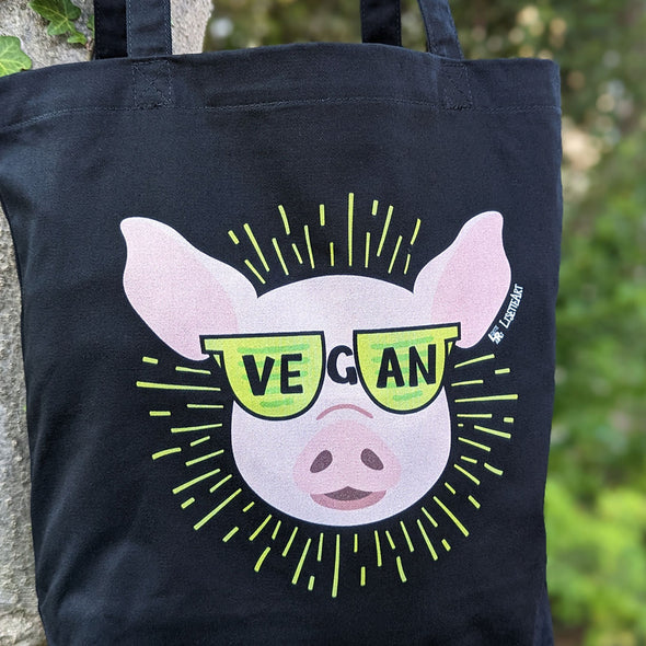 "Vegan Sunglasses" Cool Pig Organic Cotton Tote Bag