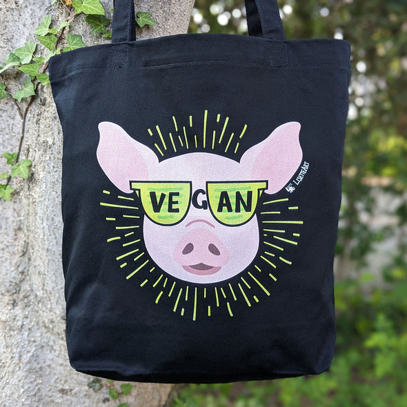 "Vegan Sunglasses" Cool Pig Organic Cotton Tote Bag