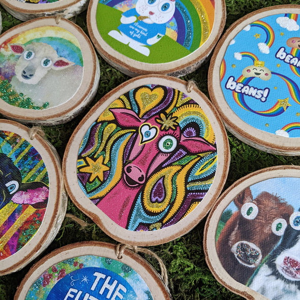 "Sweet Goat with Flower Crown Portrait" Ornament - Glitter Wood Holiday Ornaments