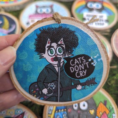 "Cats Don't Cry" Cat Ornament - Glitter Wood Holiday Ornaments