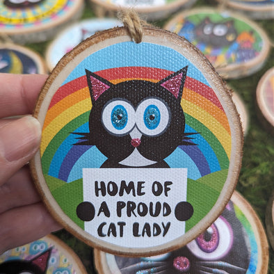 Home of a Proud Cat Lady Ornament - Glitter Wood Holiday Ornaments