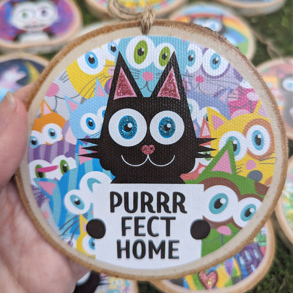 Purrrfect Home Black Cat Ornament - Glitter Large Wood Holiday Ornaments