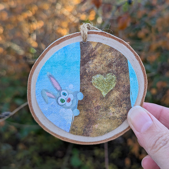 Forest Bunny Animal Ornament - Whimsical Glitter Wood Holiday Ornaments