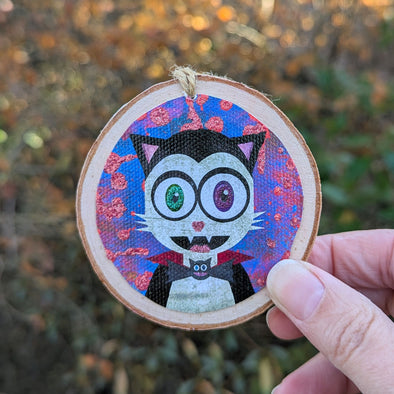 "Vampurrrkitty" Vampire Cat Ornament - Glitter Wood Holiday Ornaments