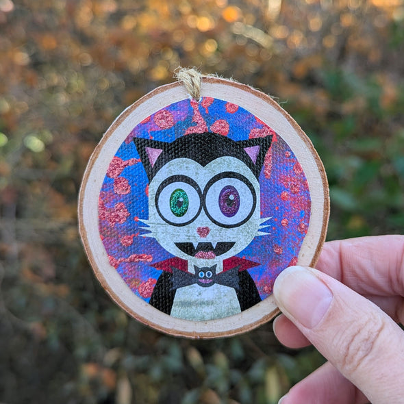 "Vampurrrkitty" Vampire Cat Ornament - Glitter Wood Holiday Ornaments