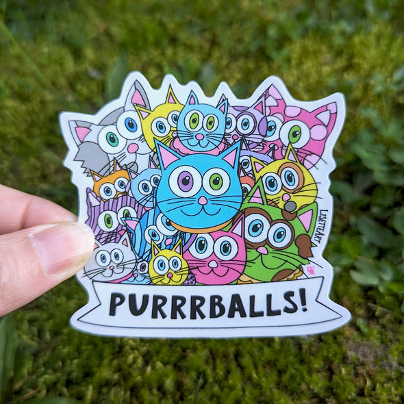 "Purrrballs" Colorful Cats Die Cut Vinyl Sticker
