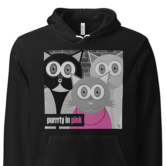 "Purrrty in Pink" 80's Cat Parody Unisex Lightweight Fleece Hoodie Sweatshirt