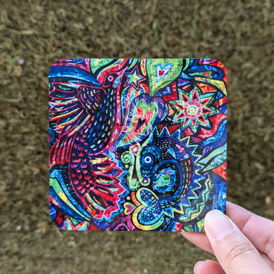 "Bird and Fish" Whimsical Art Coaster