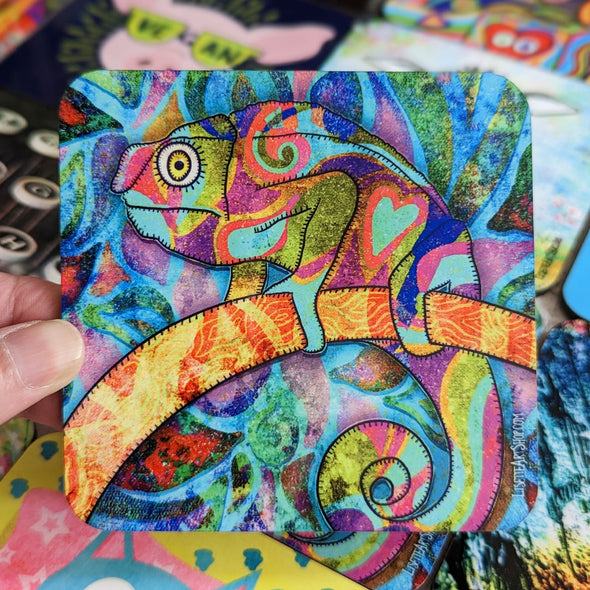 "Chameleon" Whimsical Art Coaster