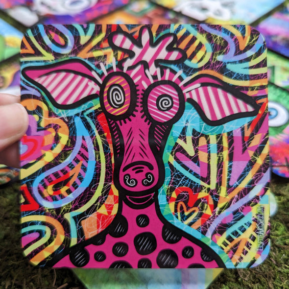 "Doodle Pop Pink Cow" Art Coaster