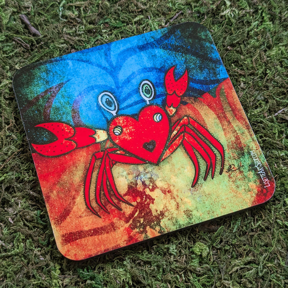 "Happy Crabee" Crab Art Coaster