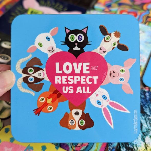 "Love Us All" Vegan Message Coaster