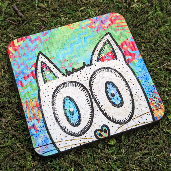 "Peeking Cat" Art Coaster
