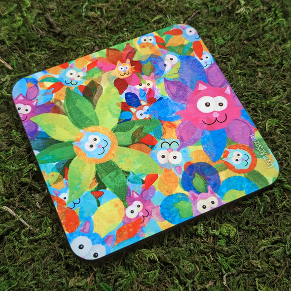 "Purrrfect Flower Garden" Cat Coaster