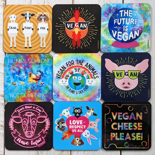"Don't Have a Cow, Have Tofu!" Vegan Neon Sign Art Coaster