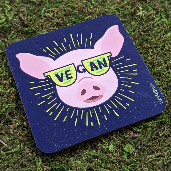 "Vegan Sunglasses" Cool Pig Coaster