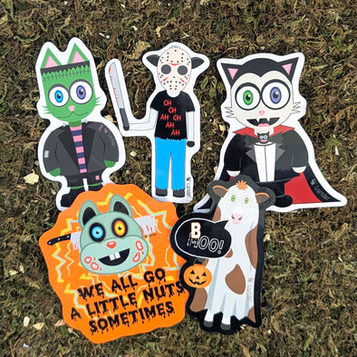 Halloween Sticker Pack - Cats, Cows & Monster Squirrel Vinyl Stickers