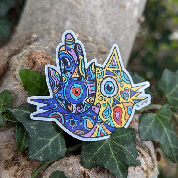 "Hamsa Judaicat" Jewish Cat Sticker with Pixie Dust