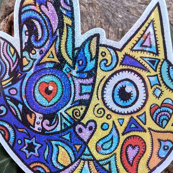 "Hamsa Judaicat" Jewish Cat Sticker with Pixie Dust