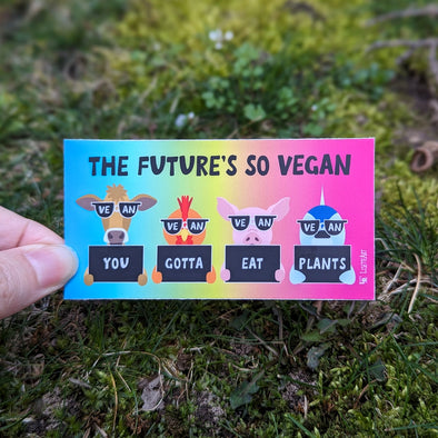 "The Future's So Vegan, You Gotta Eat Plants" Cute Animals in Sunglasses Vegan Vinyl Mini Bumper Sticker