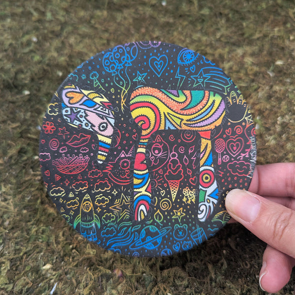 "Chai - Magical Doodles" - Judaica Art Round Stone Coaster