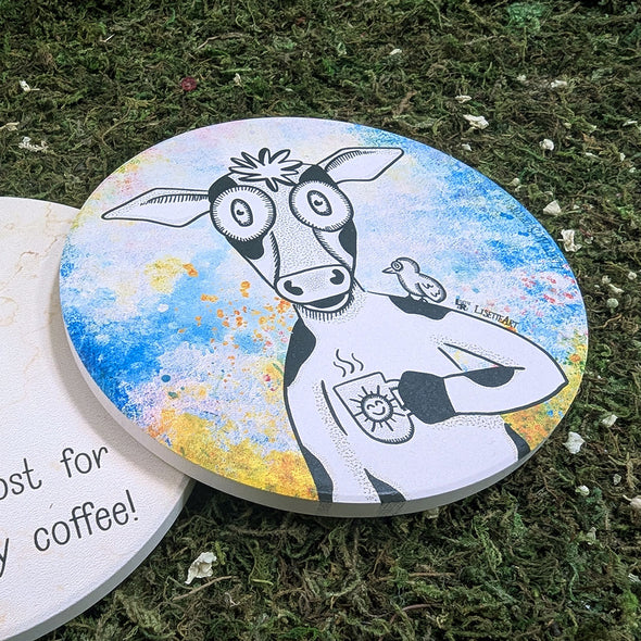 "COWfee" Coffee & Cows Round Stone Coaster