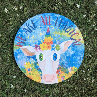 We are all Magical - Whimsical Cow Round Stone Coaster