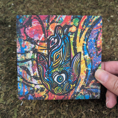 "Hamsa ב‎" - Judaica Art Square Stone Coaster