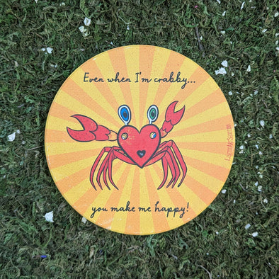 "Happy Crabee" Round Stone Coaster