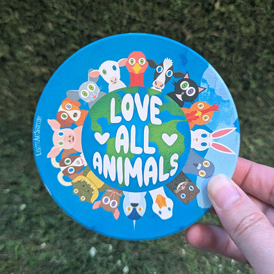 "Love All Animals" Round Stone Coaster