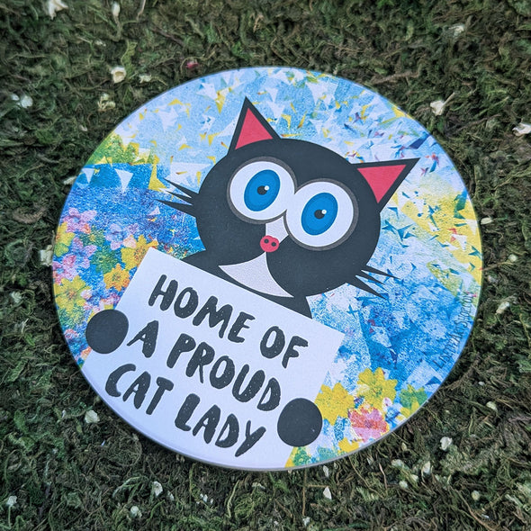 "Home of a Proud Cat Lady" Round Stone Coaster