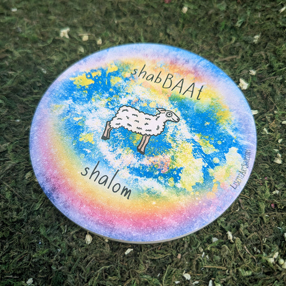 "shabBAAt shalom" Shabbat Sheep Round Stone Coaster