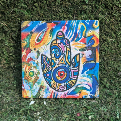 "Hamsa א‎" - Judaica Art Square Stone Coaster