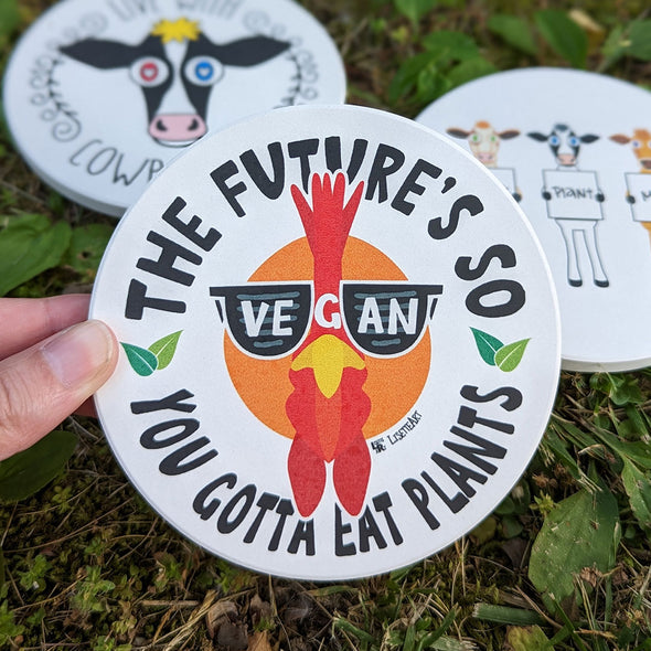 "The Future's So Vegan, You Gotta Eat Plants" Chicken Round Stone Coaster