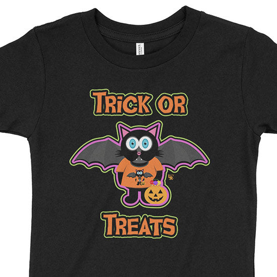 "TRICK OR TREATS" Bat Cat Halloween Kids T-Shirt