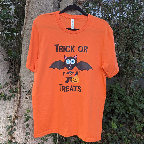 "TRICK OR TREATS" Halloween Bat Cat Orange Unisex T-Shirt