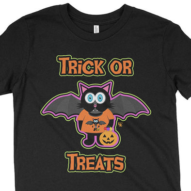 "TRICK OR TREATS" Bat Cat Halloween Youth T-Shirt